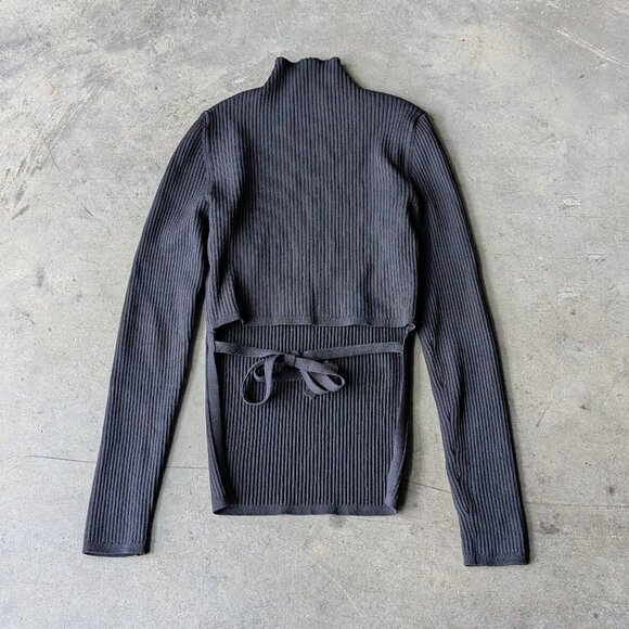 Aritzia Babaton Sculpt Knit Tie Back Long Sleeve Mock Neck Sweater Black small - Picture 7 of 7